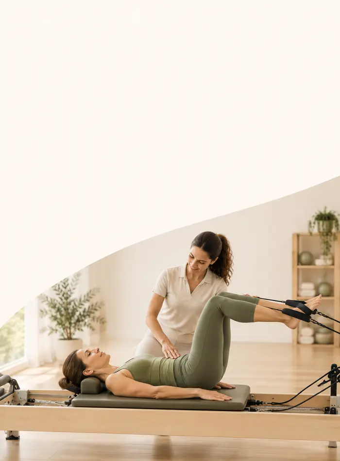 Ana Paula de Sousa conduzindo sessão de Pilates Clínico para dor lombar crônica em São Carlos